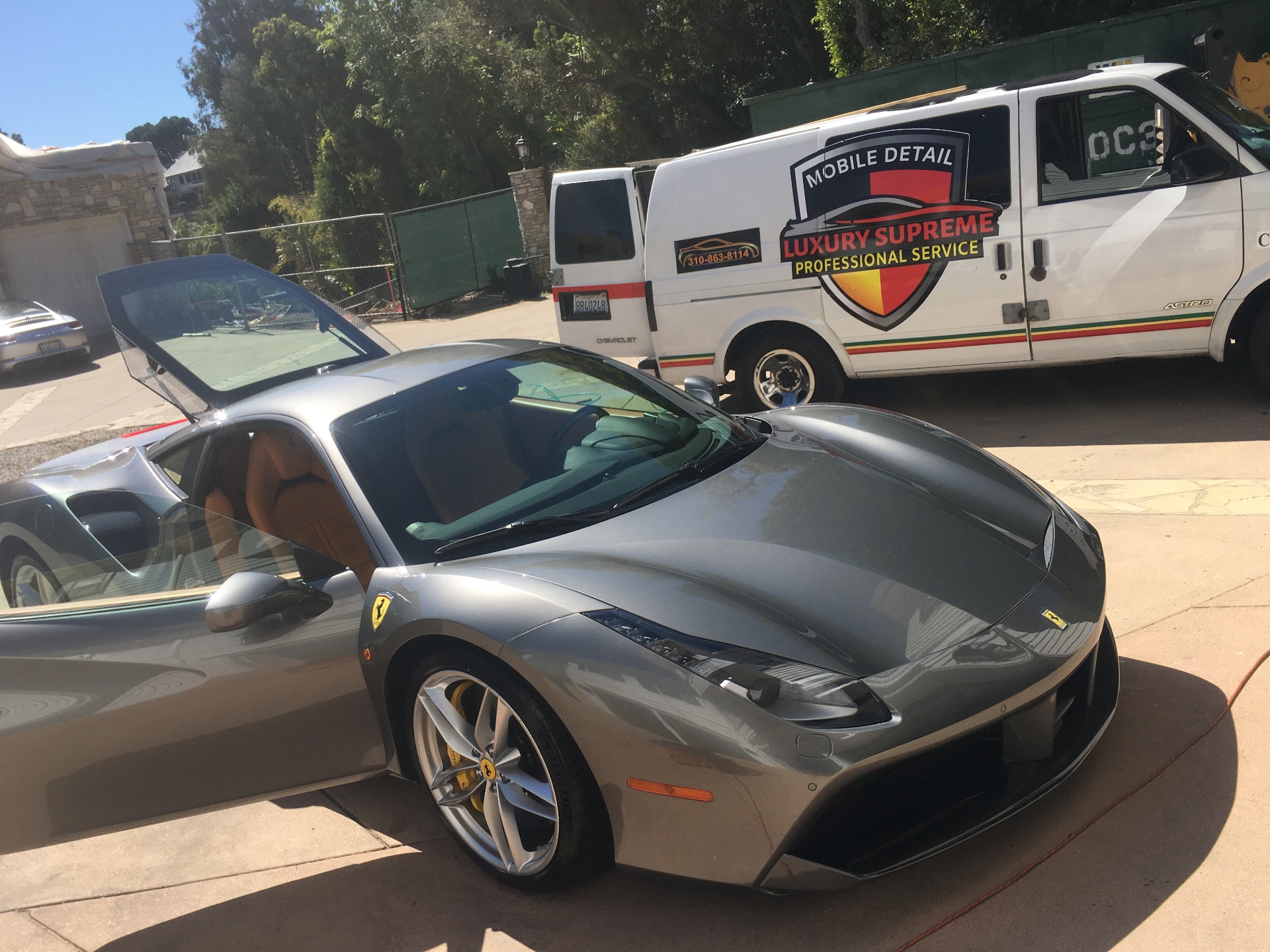 Ferrari 488 GTB with mobile detail service van