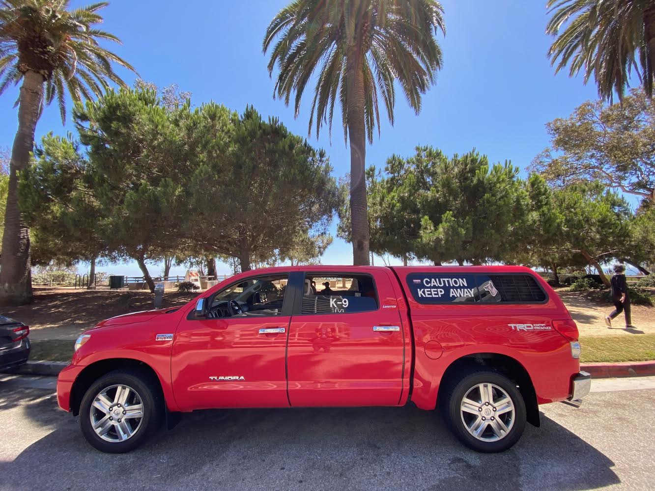 Red Toyota Tundra detailed by the coast