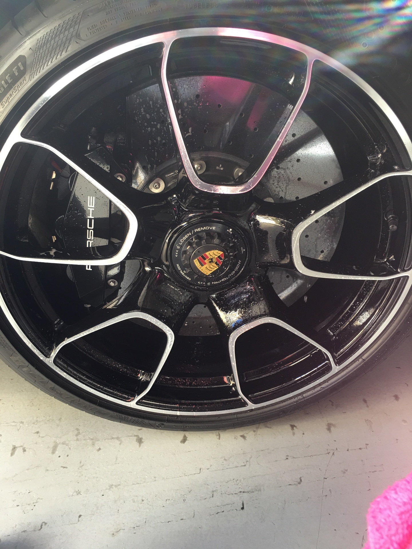 Porsche wheel and brake detail close-up
