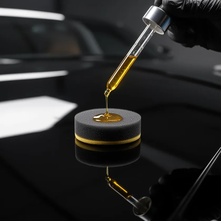 Ceramic Pro coating being applied to the hood of a luxury vehicle for long-term paint protection